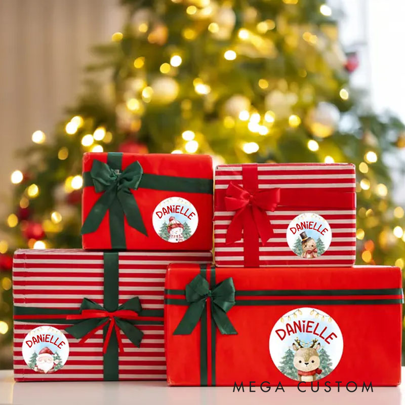 Personalized Festive Christmas Sticker with Custom Name for Joyful and Unique Gift Wrapping Christmas Sticker