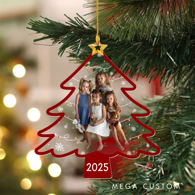 Personalized Christmas Tree Snowflake Photo Acrylic Ornament with Name and Year Tree Decoration Christmas Gift for Family Friends