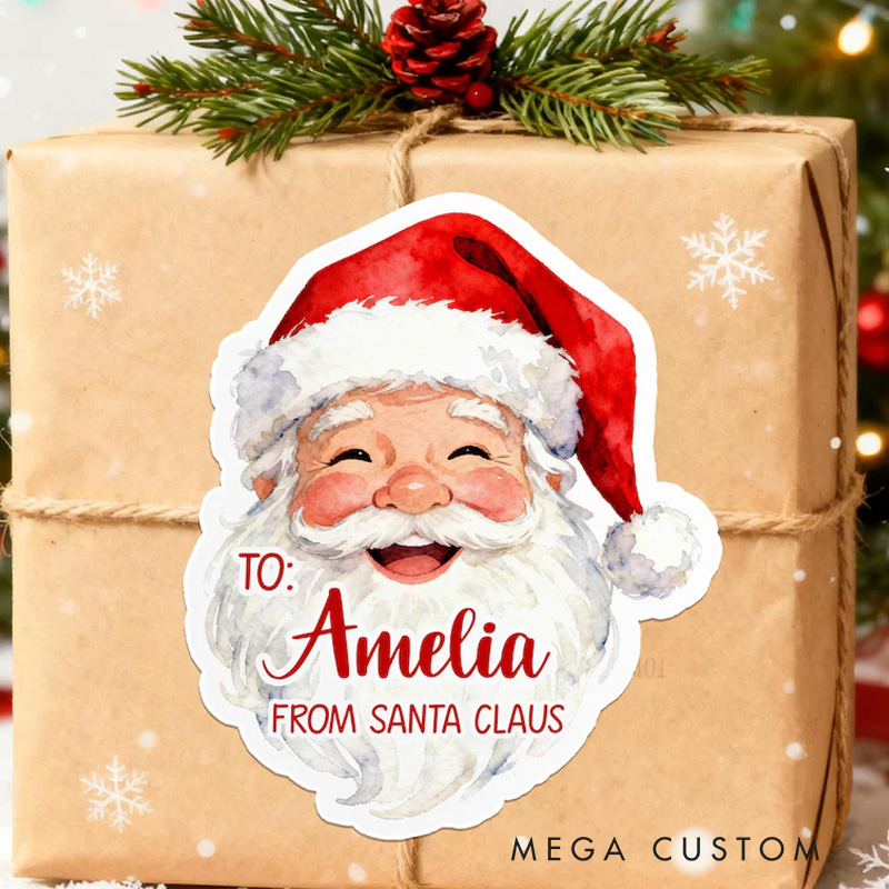 Personalized Santa Claus Christmas Sticker with Custom Name and Festive Greeting for Special Gift Tags Christmas Sticker