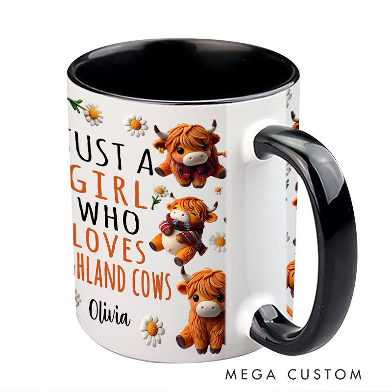 Personalized Highland Cow Accent Mug Just A Girl Who Loves Highland Cows