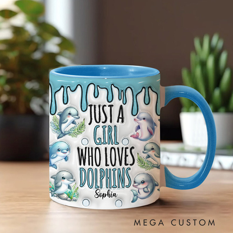 Personalized Dolphin Accent Mug Just A Girl Who Loves Dolphins Gift for Family Kids