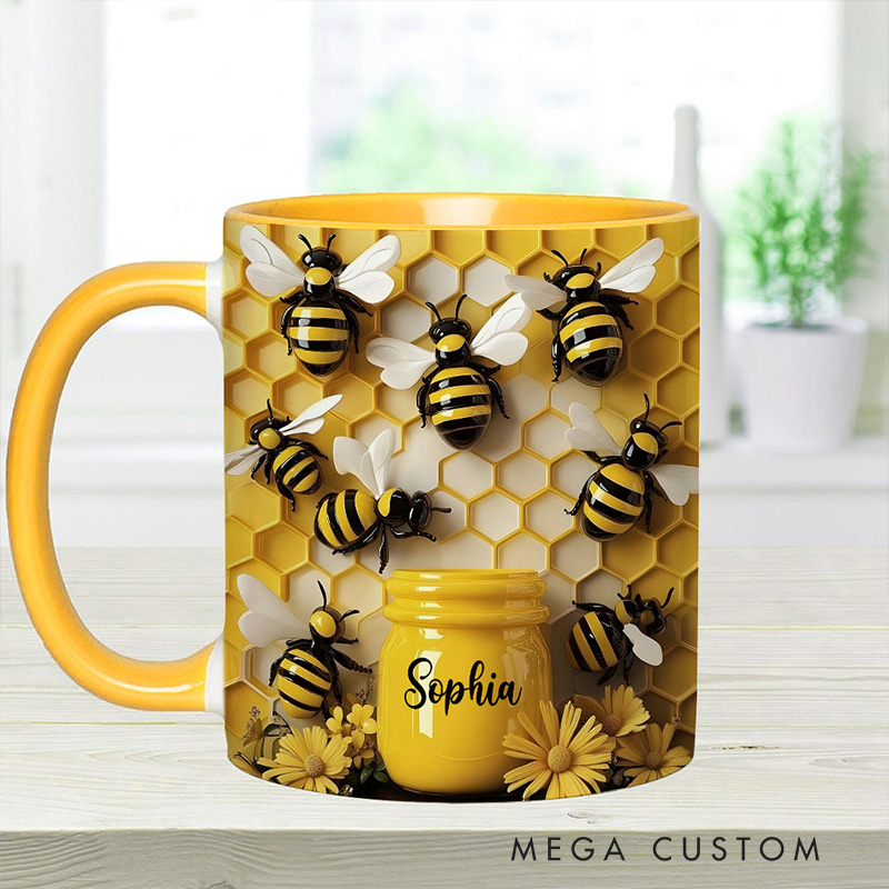 Personalized Honeybee Mug with Vibrant Beehive Design and Custom Name Perfect for Nature Lovers and Gift Giving Mug