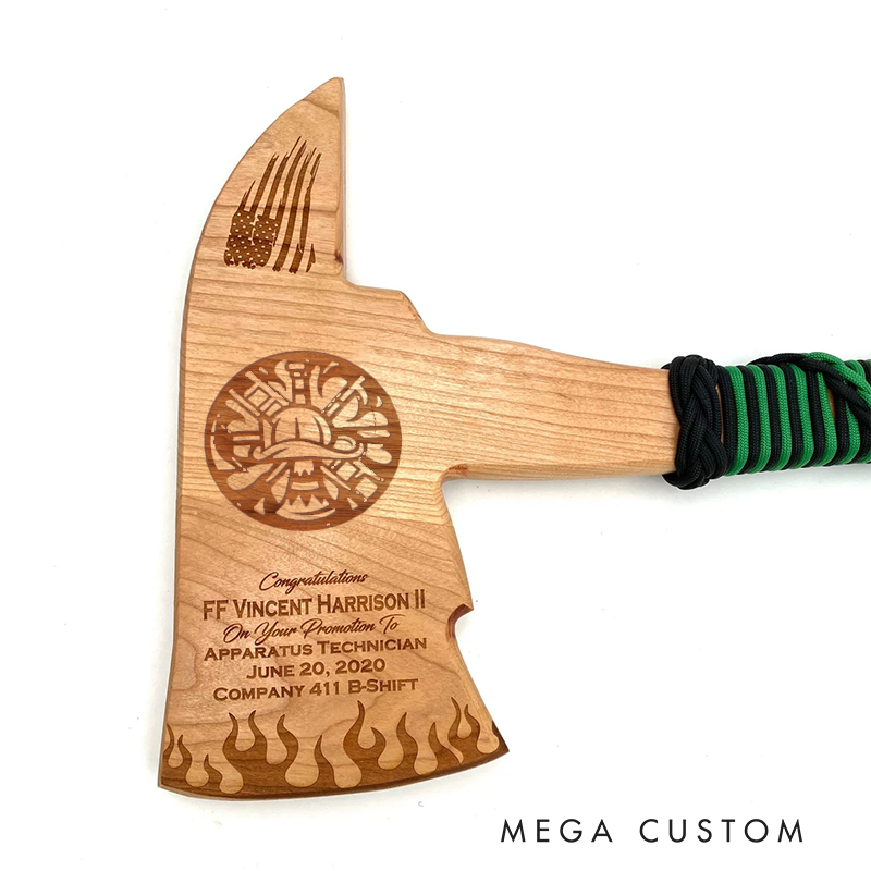 Personalized Engraved Wooden Firefighter Axe Plaques with Fire Department Logo Gift for Firefighter Recognition or Memorial