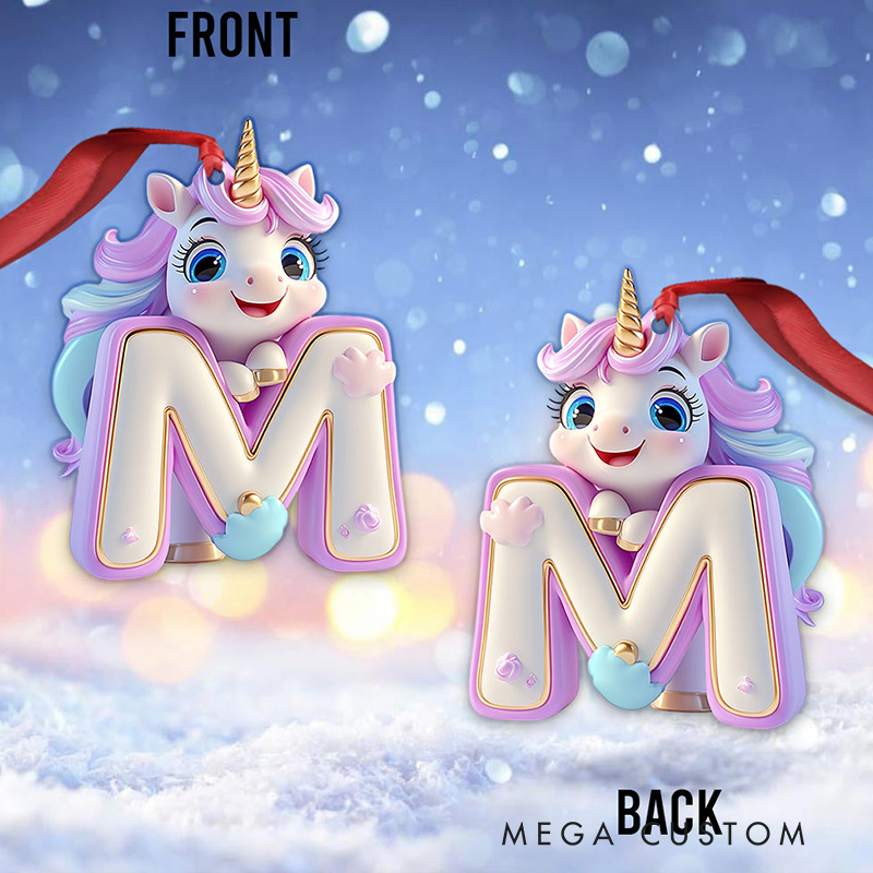 Personalized Kid Ornament Cute Unicorn Letter Ornament Gift for Kids Family