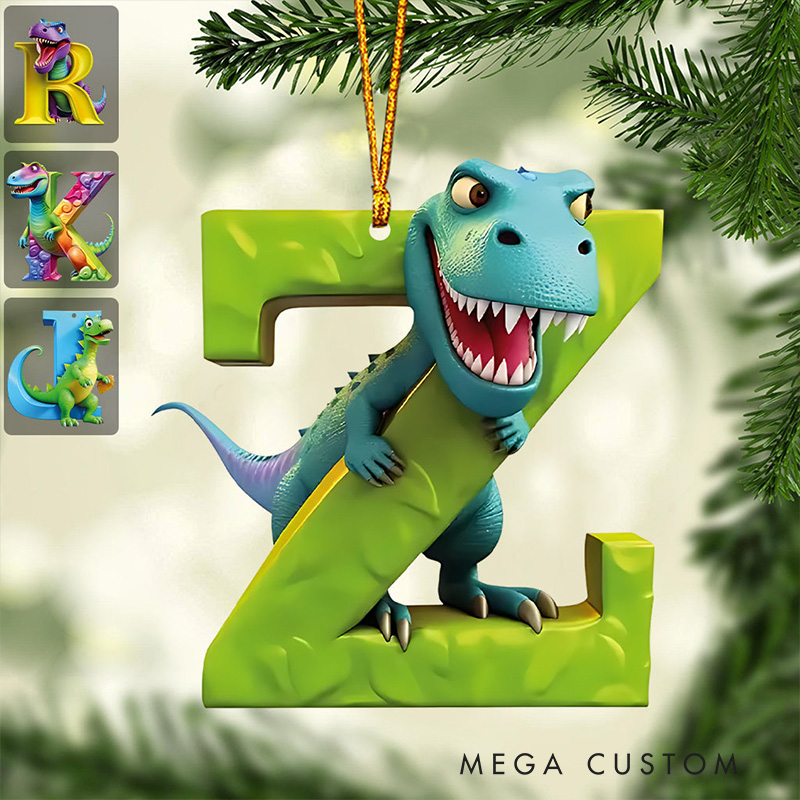 Personalized Dinosaur Ornament with Vibrant Initial Design and Playful Character Perfect for Kids Holiday Decor Christmas Ornament