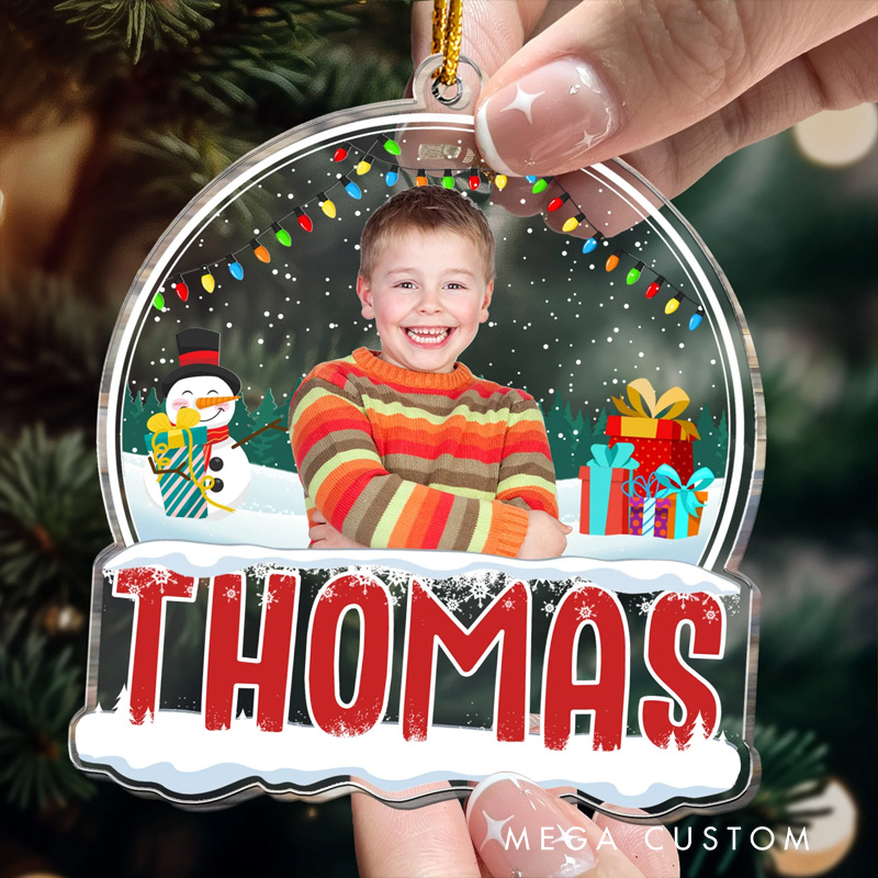 Personalized Snow Globe Ornament with Custom Photo and Name Feature Perfect for Festive Holiday Celebrations Christmas Ornament