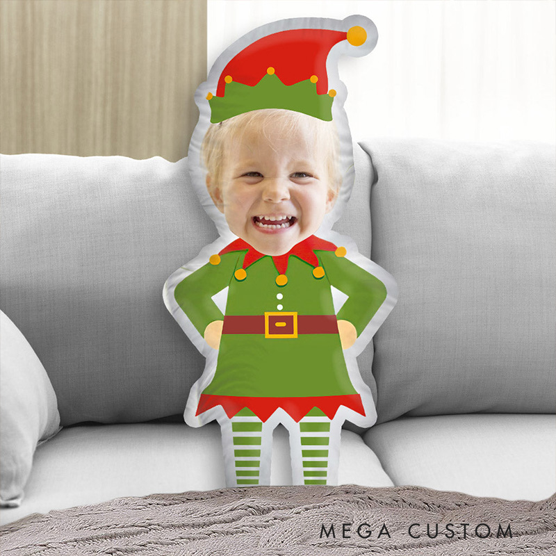Personalized Elf Pillow with Custom Photo Feature Creating a Festive and Playful Holiday Decoration for Home Pillow