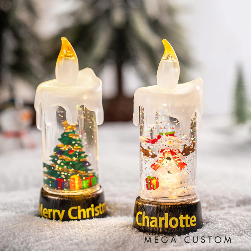 Personalized Snowman Santa Claus Christmas Tree Flameless LED Candle Light with Text Christmas Party Decor Gift for Family Friends