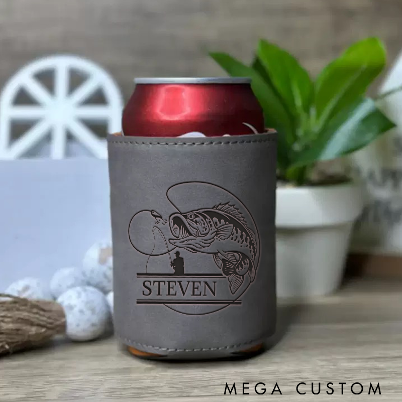 Personalized Fishing Cup Sleeve Fishing Can Cover Leather Design Perfect Gift for Fishing Enthusiasts and Outdoor Adventures