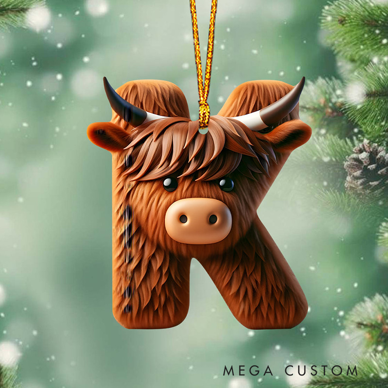 Personalized Highland Cow Alphabet Ornament with Custom Letter Design Adding a Rustic Charm to Holiday Decor Christmas Ornament