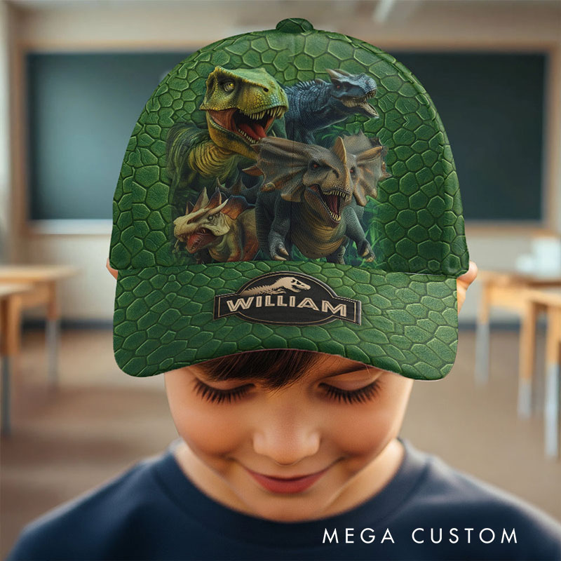 Personalized Dinosaur Adventure Cap with Custom Name and Realistic Prehistoric Design Perfect for Young Explorers Kid Classic Cap