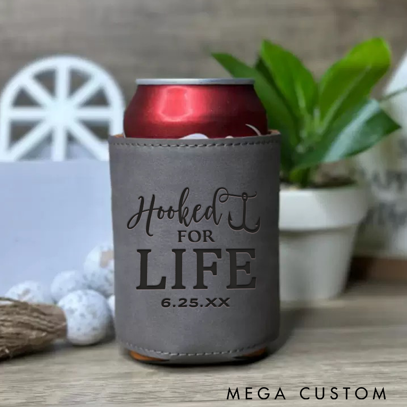 Personalized Fishing Can Cooler Hooked for Life Wedding Cup Sleeve Couples Gift Insulated Drink Holder for Engagements and Fishing Lovers