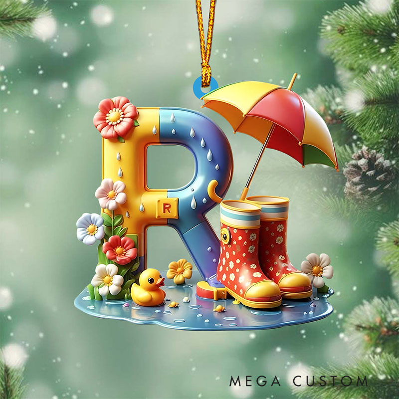 Personalized Rainy Day Alphabet Ornament with Custom Letter and Whimsical Weather Design Perfect for Festive Decor Christmas Ornament