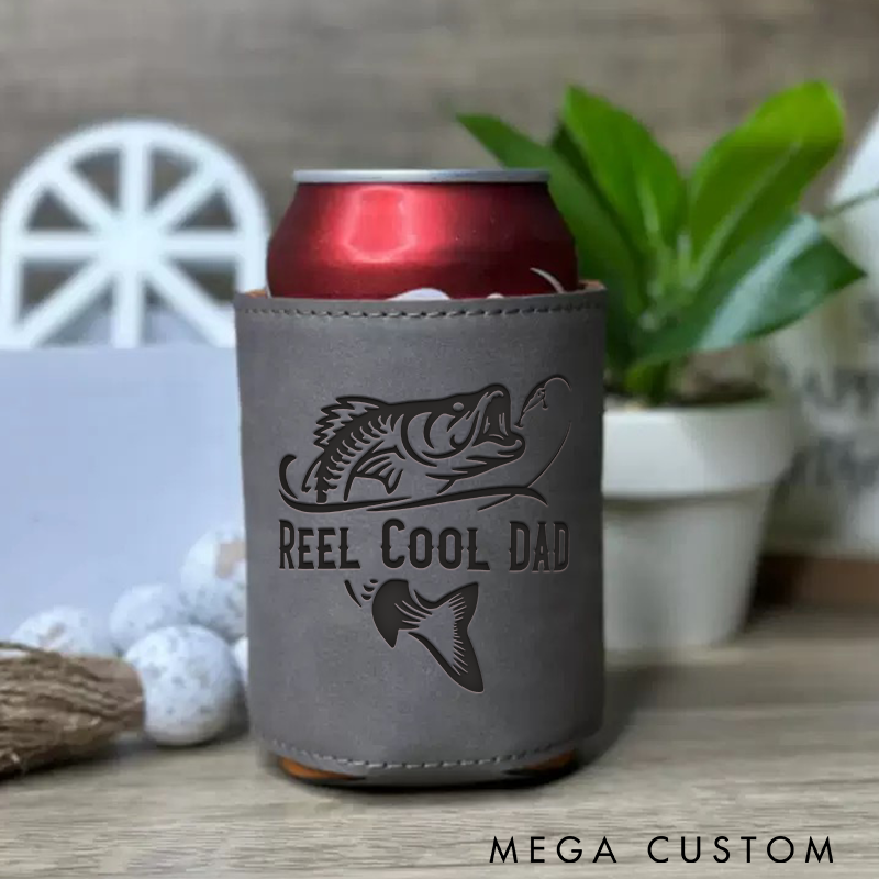Personalized Fishing Can Cooler Leather Drink Holder Perfect Gift for Fishing Dads Father's Day Grandpa Boyfriend Birthdays and Special Occasions