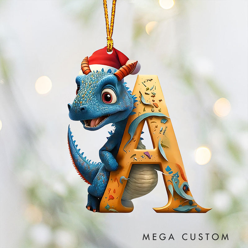 Personalized Dragon Alphabet Ornament with Custom Letter and Festive Fantasy Design Perfect for Holiday Magic Christmas Ornament