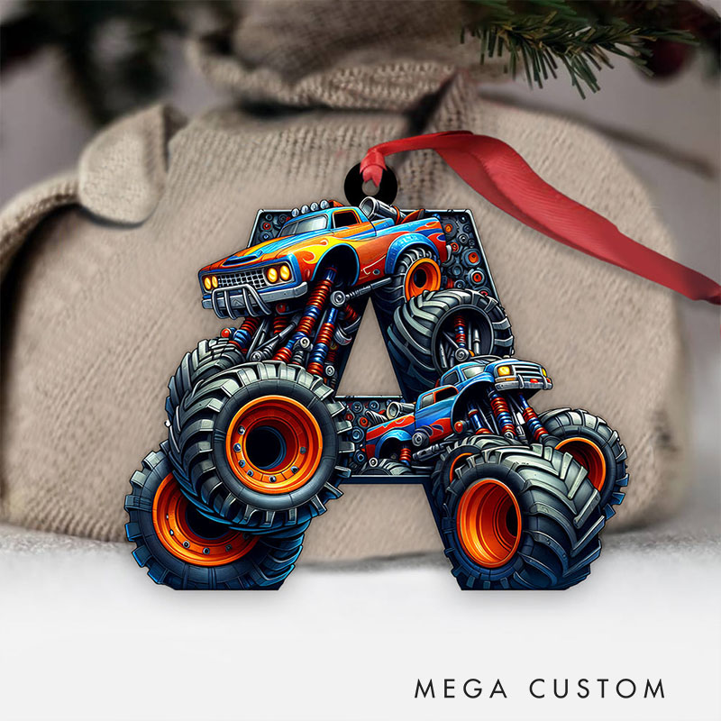 Personalized Monster Truck Alphabet Ornament with Custom Letter and Bold Off-Road Design Perfect for Adventurous Spirits Christmas Ornament