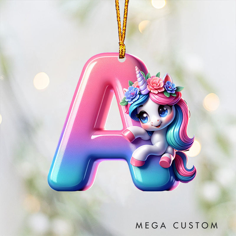 Personalized Unicorn Alphabet Ornament with Custom Letter and Dreamy Pastel Design Perfect for Whimsical Holiday Decor Christmas Ornament