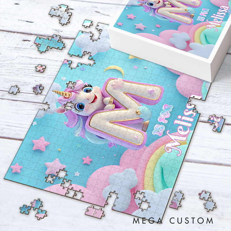 Personalized Unicorn Alphabet Puzzle with Custom Name and Whimsical Rainbow Design Perfect for Magical Playtime Kid Photo Puzzle