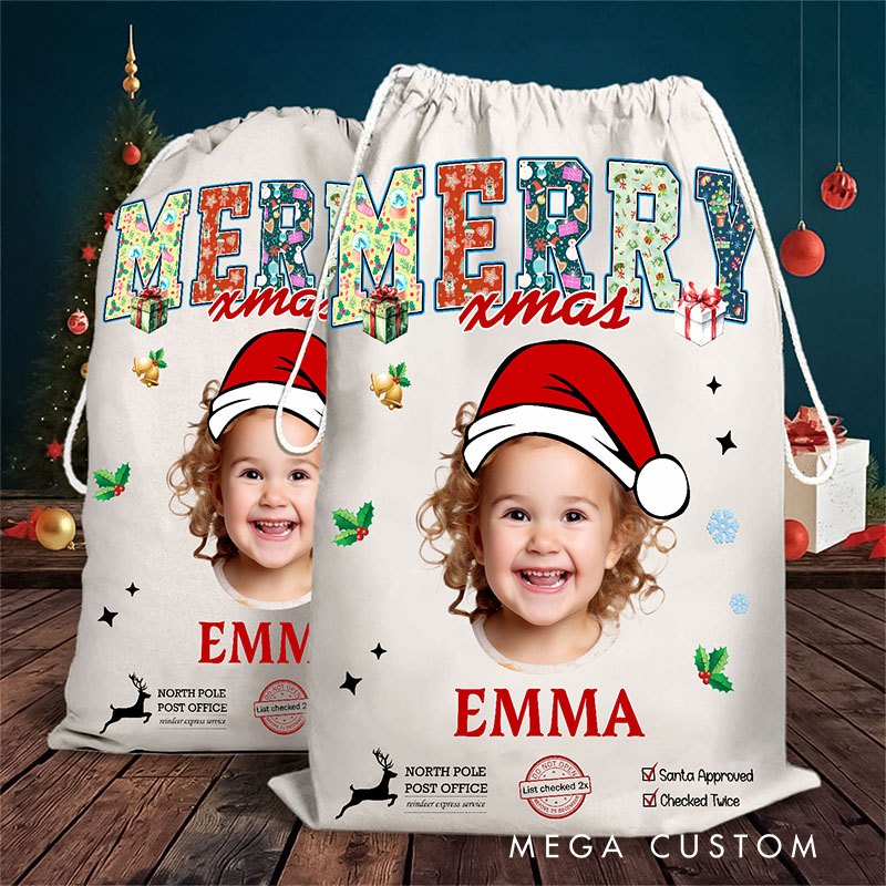 Personalized Santa Sack with Custom Photo and Festive Holiday Design Perfect for Storing Gifts and Spreading Cheer Christmas Bag