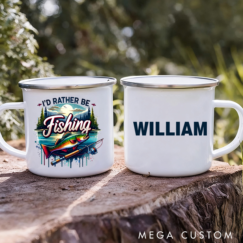 Personalized Fishing Enamel Mug Custom Name Lightweight and Durable Perfect Gift for Anglers Camping and Outdoor Adventures