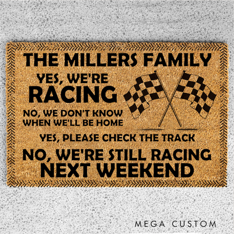Personalized Doormat with We Are Racing Design Thoughtful Gift for Racer and Racing Lovers