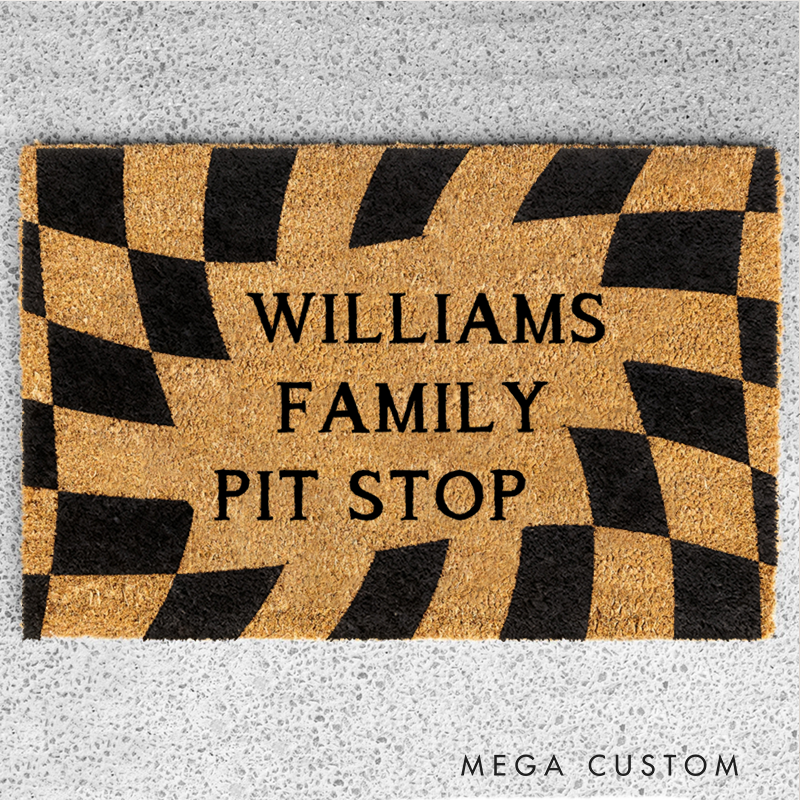 Personalized Doormat with Family Pit Stop Design Thoughtful Gift for Racer and Racing Lovers