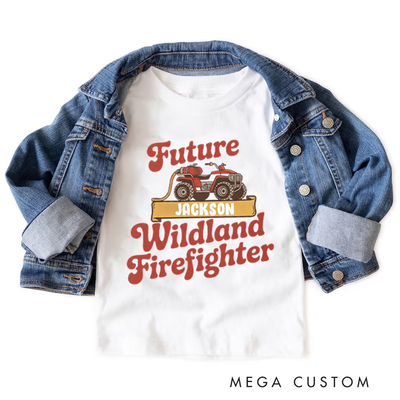 Personalized Wildland Firefighter Inspired Kids T-Shirt with Custom Name and Bold Future Firefighter Graphic Kids T-Shirt