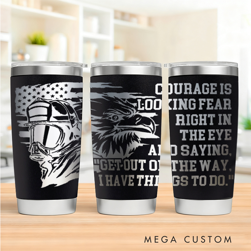 Personalized Multicolor Firefighter Engraved Steel Tumbler with Helmet Eagle and Inspirational Quote Design Durable Gift for Firefighters