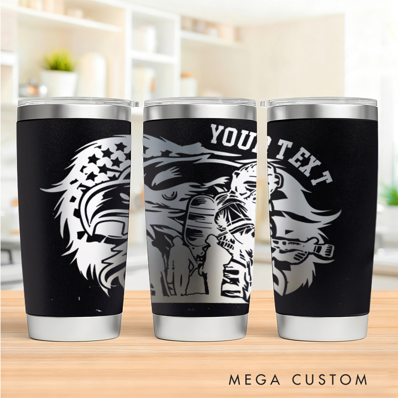 Personalized Multicolor Firefighter Engraved Steel Tumbler with Custom Text Eagle and Firefighter Design Durable Gift for Firefighters