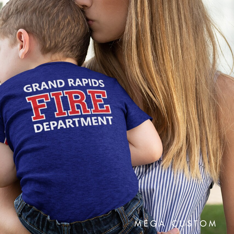 Personalized Fire Department Baby Bodysuit with Custom Name and Bold Firefighter Emblem for Little Heroes Baby Bodysuit