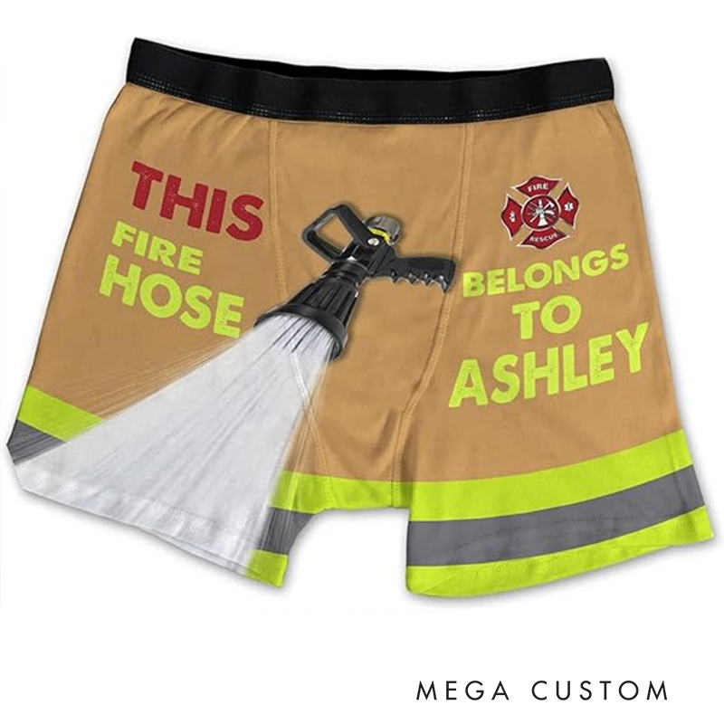 Personalized Firefighter Funny Boxers with Custom Name and Fire Hose Design Unique Gift for Firefighter Humor