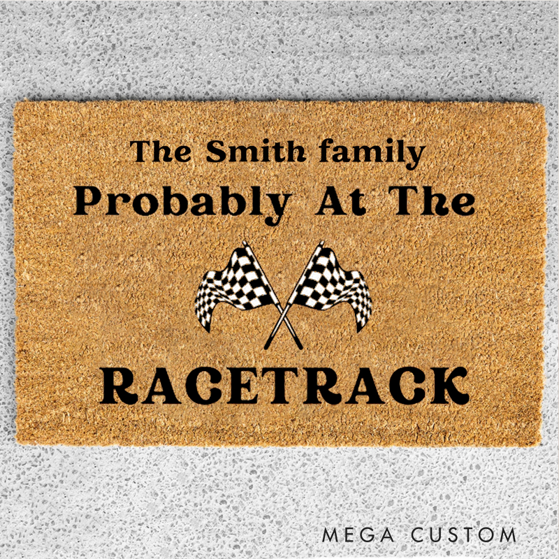Personalized Check Flag Racing Doormat Custom Family Name Welcome Mat for Racers and Racing Lovers