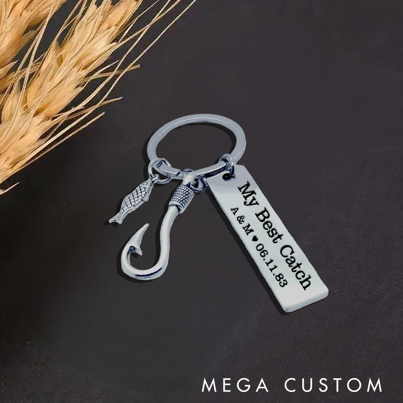 Personalized Fishing Keychain with Fish Hook Charm Fishing Gift Valentine Gift Husband Boyfriend Fisherman Gift My Best Catch Anniversary Gift Perfect Gift for Fishing Lovers and Special Occasions