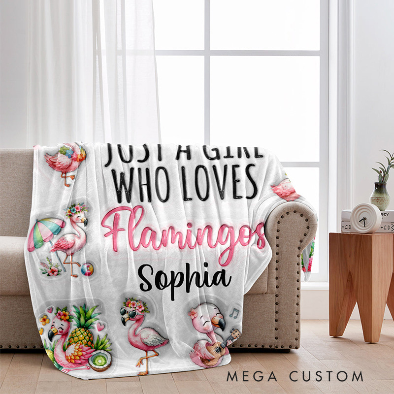 Personalized Flamingo Lover Blanket with Vibrant Flamingo Design and Custom Name for Flamingo Fans Blanket