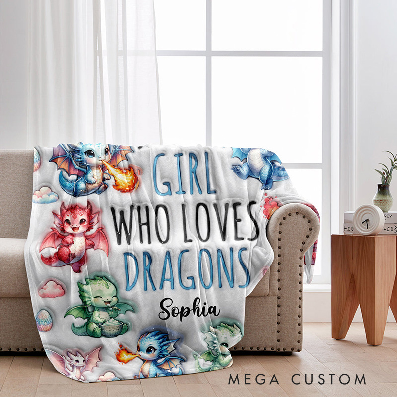 Personalized Dragon Lover Blanket with Fantasy Dragon Graphics and Custom Name for Dragon Enthusiasts Blanket