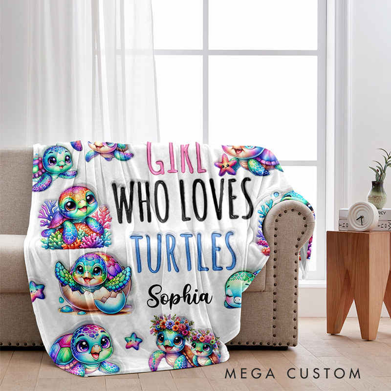 Personalized Turtle Lover Blanket with Colorful Turtle Design and Custom Name for Turtle Enthusiasts Blanket