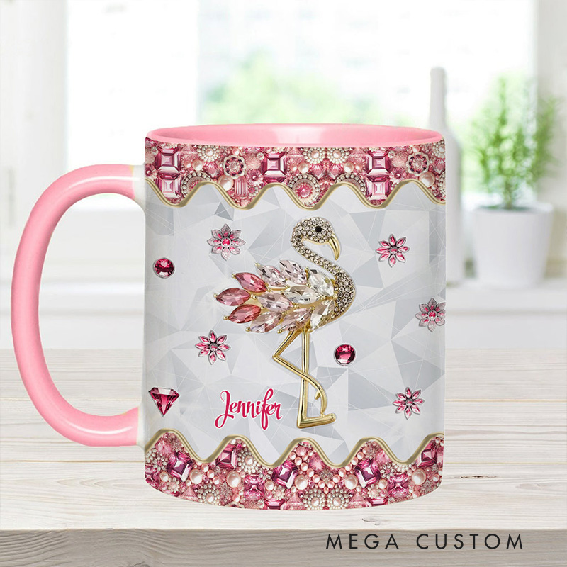 Personalized Flamingo Glitter Mug with Elegant Flamingo Design and Custom Name for Flamingo Lovers Mug