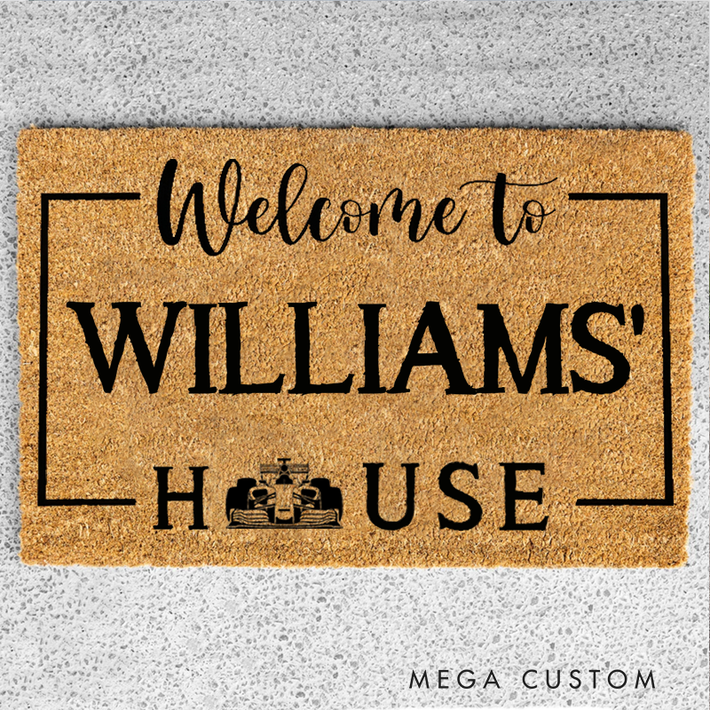 Personalized Welcome to House Doormat Custom Name Design for Racers and Racing Lovers