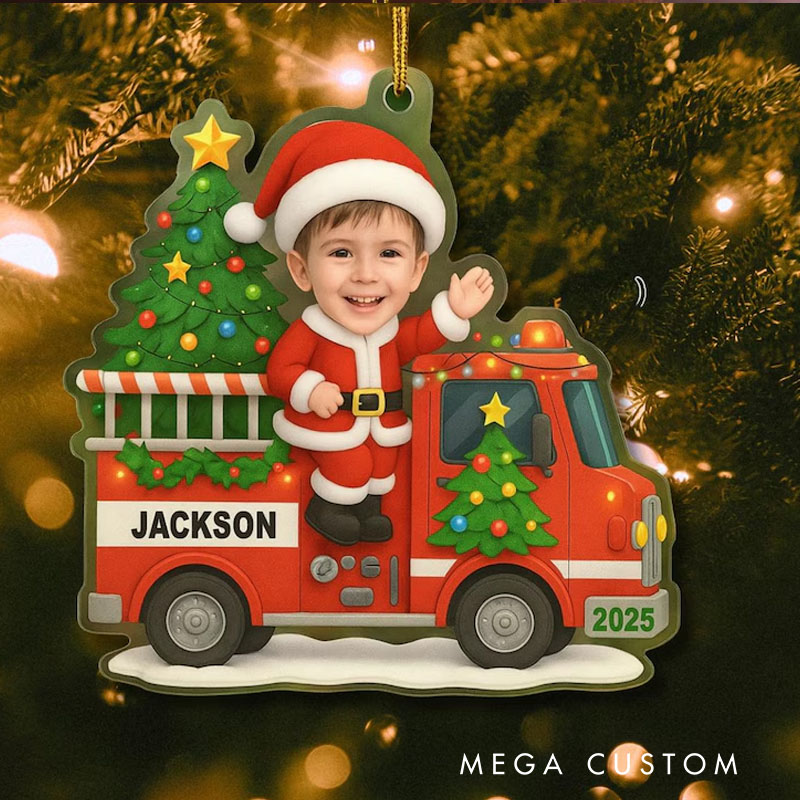 Personalized Fire Truck Christmas Ornament with Custom Photo and Name for Kids Who Love Fire Engines Christmas Ornament