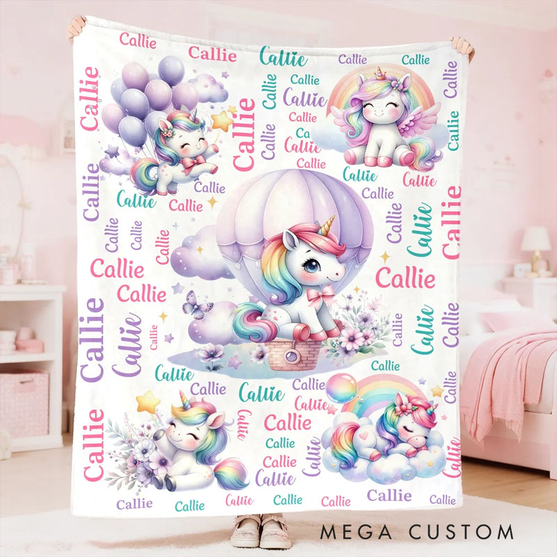 Personalized Cute Stars Rainbow Fantasy Unicorn Soft Throw Blanket with Name Home Decor Birthday Gift for Kids Unicorn Lovers