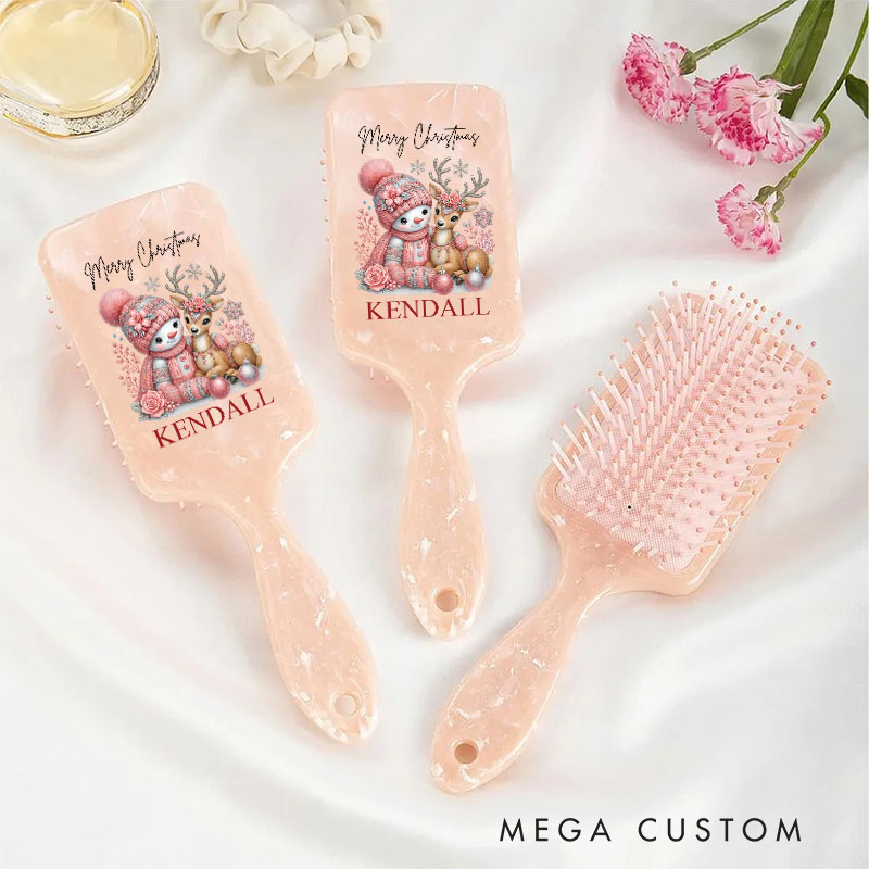 Personalized Christmas Hair Brush with Custom Name and Festive Holiday Design for Kids and Joyful Grooming Hair Brush