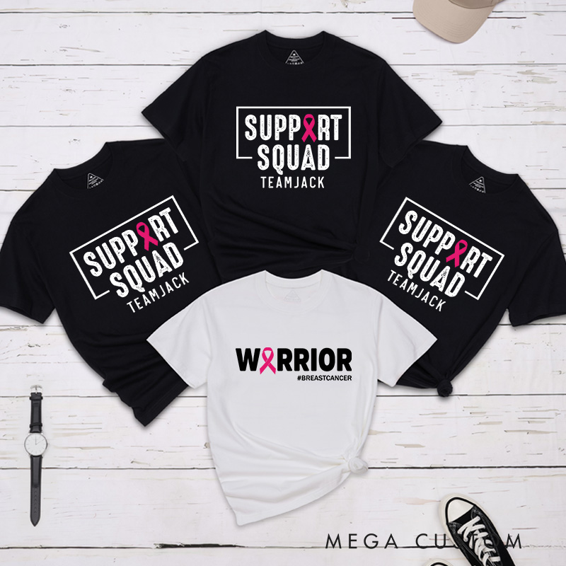 Personalized Support Squad T-shirt with bold lettering, perfect for showing solidarity with breast cancer fighters.