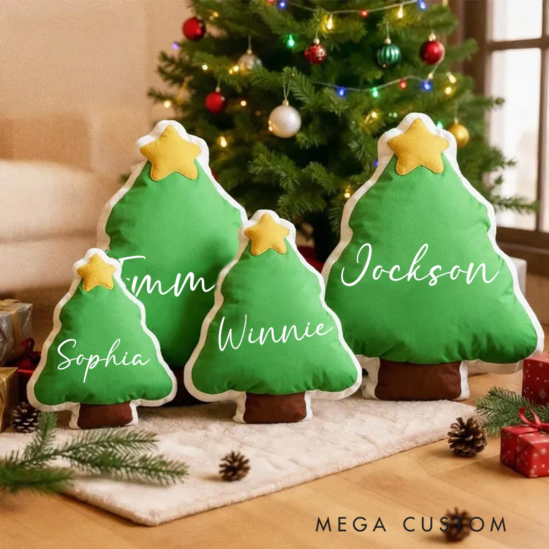 Personalized Christmas Tree Pillow with Custom Name Design for Cozy Holiday Decor Pillow