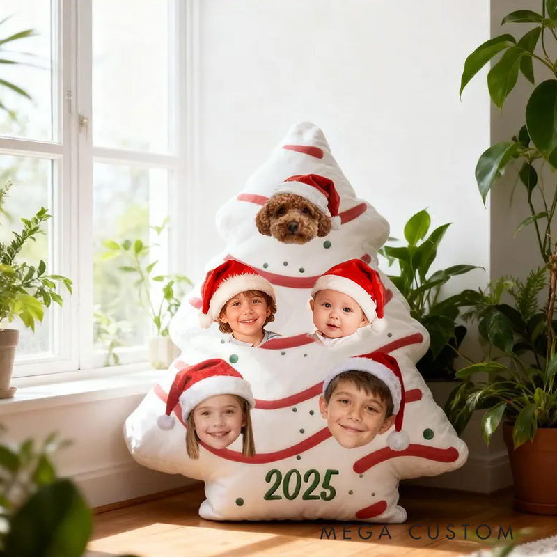 Personalized Christmas Tree Pillow with Custom Photos and Year Featuring Festive Holiday Design for Family Decor Pillow