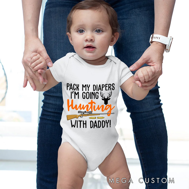 Personalized Hunting Baby Bodysuit with Fun Quote and Custom Design for Adorable Outdoor Adventure Style Baby Bodysuit