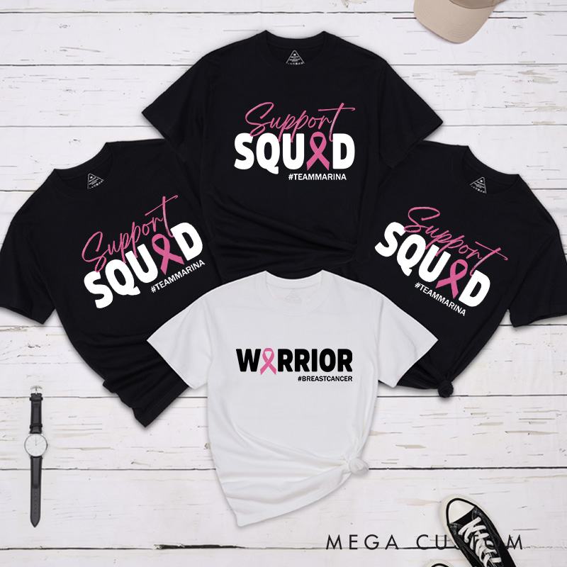 Personalized Breast Cancer Squad T-shirt featuring a warrior-themed design to honor and support those battling breast cancer.