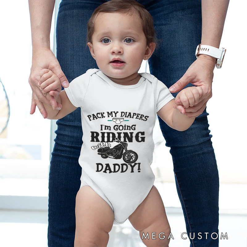 Personalized Riding Baby Bodysuit with Motorcycle Graphic and Fun Quote for Little Bikers and Family Adventure Baby Bodysuit