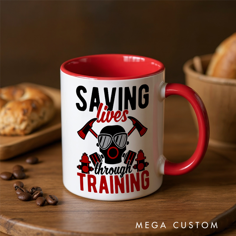 Personalized Firefighter Themed Mug with Custom Text Option and Life Saving Training Quote Ideal Gift for Firefighters and Instructors