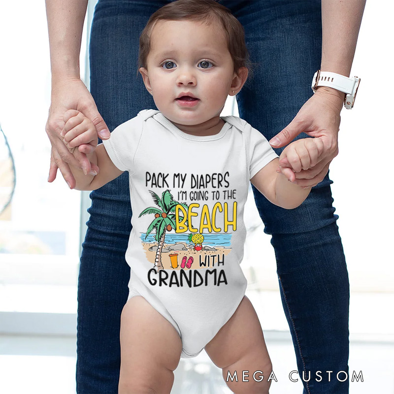 Personalized Beach Baby Bodysuit with Tropical Graphic and Fun Quote for Little Beachgoers and Family Getaways Baby Bodysuit