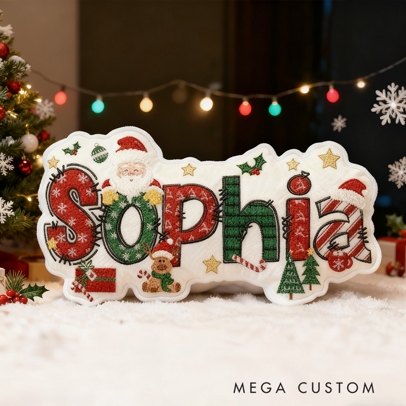 Personalized Christmas Name Santa Claus Style Cute Custom Kids Room Festive Cozy Holiday Pillows